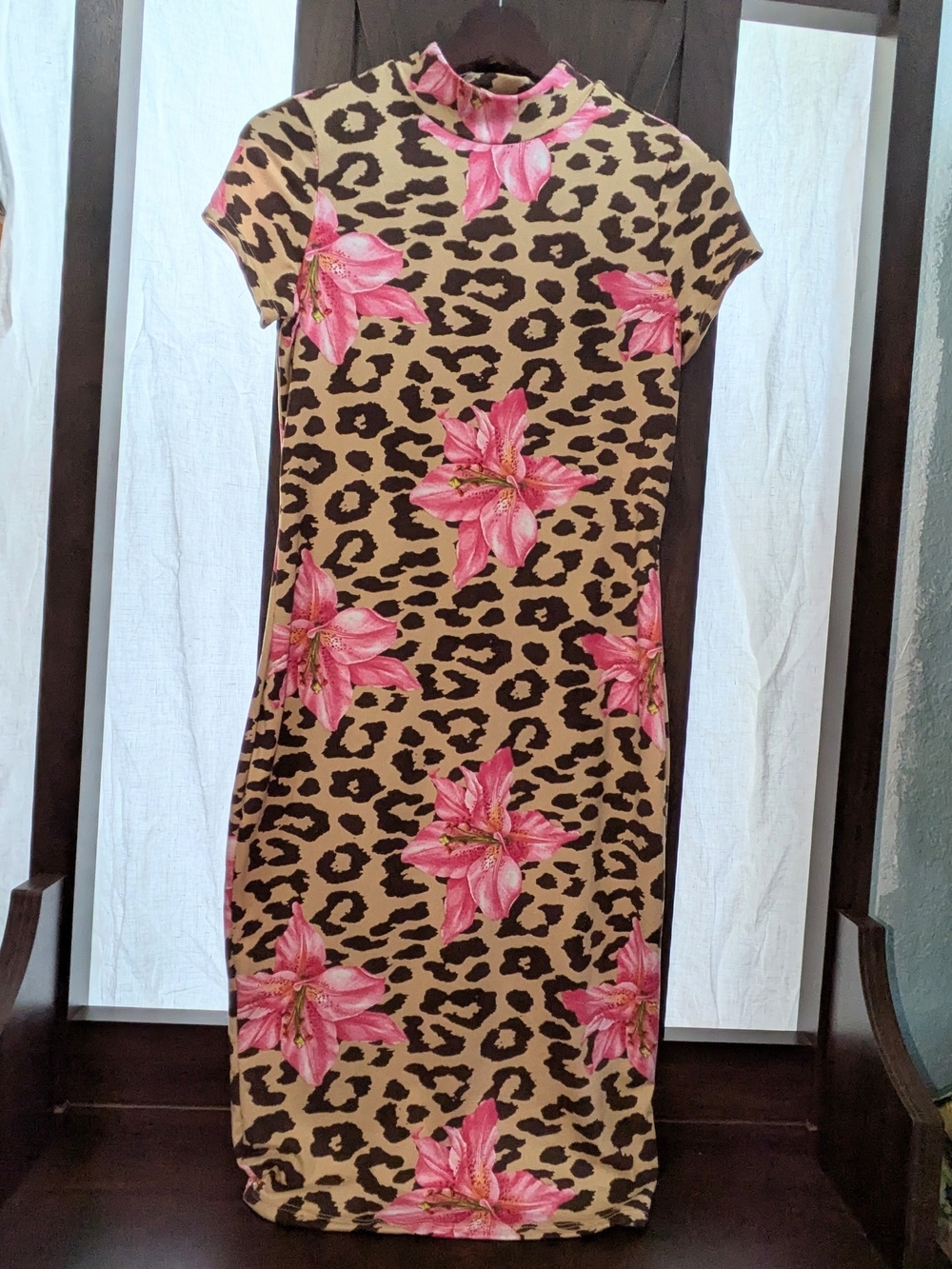 Coco And Shay Leopard-Print Midi Dress with Pink Floral Accents